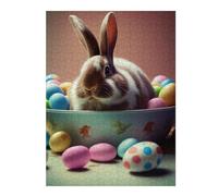 Puzzles pour Adolescents Easter Bunny with Eggs Puzzles pour Adultes, Jouet, Décoration Murale, Décoration Intérieure, Défi À Réaliser 52x38cm/1000pcs