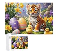 Puzzles pour Adolescents Easter Tiger Cub with Ducklings Puzzles pour Adultes Jouets Anti-Stress Vacances À La Maison Passer Le Temps Interaction Parent-Enfant 1000 PCS