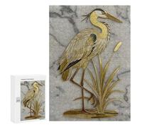 Puzzles pour Adolescents Elegant Golden Heron with Cattails Artwork Puzzle Adulte - Décoration Murale - Découpe De Précision pour Les Gamers 300 PCS