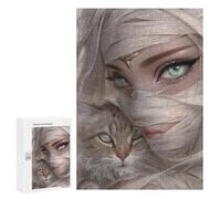 Puzzles pour Adolescents Elegant Woman with Cat Casse-tête pour Adolescents : Analyse Et Logique, Difficile Et Stimulant, Idéal comme Cadeau 300 PCS