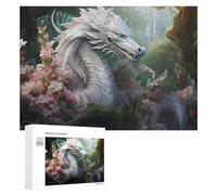 Puzzles pour Adolescents Enchanted White Dragon Amidst Blossoms Puzzles pour Adultes Jeux De Détente Cadeaux pour Femmes Idéal comme Cadeau pour Toute La Famille 300 PCS