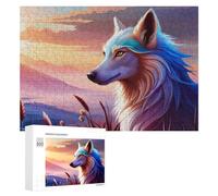 Puzzles pour Adolescents Enchanted Wolf at Sunset Puzzles pour Adultes Jouets Anti-Stress Vacances À La Maison Passer Le Temps Interaction Parent-Enfant 300 PCS