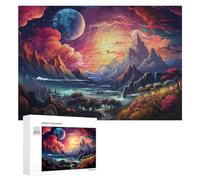 Puzzles pour Adolescents Fantasy Landscape with Celestial Bodies Puzzles pour Adultes Jouets Anti-Stress Vacances À La Maison Passer Le Temps Interaction Parent-Enfant 300 PCS