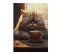 Puzzles pour Adolescents Fat Cat Coffee Animal Pet Puzzles Anti-Stress, Jouets pour Se Détendre À La Maison, Cadeaux d'anniversaire Et Cadeaux Uniques 38x26cm/1000pcs