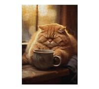 Puzzles pour Adolescents Fat Cat Morning Coffee Pet Puzzles pour Adultes, Jeu Familial, Course De Vitesse Manuelle, Cadeaux d'anniversaire Uniques 38x26cm/1000pcs