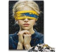Puzzles pour Adolescents, Femme aux Yeux bandés, Jeu Stimulant et Jeu Familial, décoration Murale, Cadeaux d'anniversaire et de Noël Uniques, 26x38cm