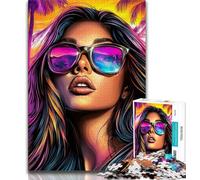 Puzzles pour Adolescents, Femme Portant des Lunettes de Soleil, Aide Le Cerveau à exercer des Jouets addictifs pour cultiver la Patience, décoration Murale (38x26cm)