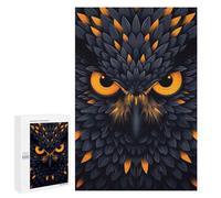 Puzzles pour Adolescents Fierce Owl Vector Portrait with Glowing Orange Eyes Jeu De Puzzle Familial pour Adultes, Amusant Et Humoristique, Activités À Faire À La Maison, 1000 PCS