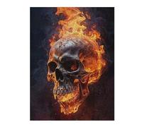 Puzzles pour Adolescents Fiery Flames Smoke Skull Puzzles Anti-Stress, Jouets pour Se Détendre À La Maison, Cadeaux d'anniversaire Et Cadeaux Uniques 52x38cm/1000pcs