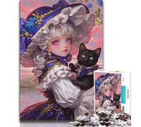 Puzzles pour Adolescents, Fille et Chat animés, Aidez Le Cerveau à exercer des Jouets addictifs pour cultiver la Patience, décoration Parfaite 38x26cm