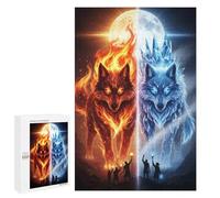 Puzzles pour Adolescents Fire and Ice Wolves Fantasy Art Puzzles pour Adultes, Jeu Manuel, Course De Vitesse, Activités Amusantes À La Maison, 1000 PCS