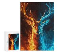 Puzzles pour Adolescents Fire & Ice Deer Art Print Casse-tête pour Adolescents : Analyse Et Logique, Difficile Et Stimulant, Idéal comme Cadeau 300 PCS