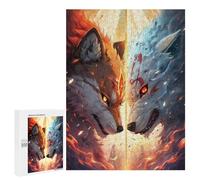 Puzzles pour Adolescents Fire Vs Ice Dual Wolf Spirits Puzzles pour Adultes Jouets Anti-Stress Vacances À La Maison Passer Le Temps Interaction Parent-Enfant 500 PCS
