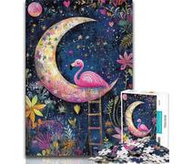 Puzzles pour Adolescents Flamants Roses sous la Lune 1000 pièces Puzzles pour Adolescents Art Mural Moderne à Faire soi-même Cadeau Unique décoration d'intérieur (26x38cm)
