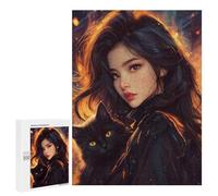 Puzzles pour Adolescents Flame-Wrapped Enchantress with Black Cat Puzzle Anti-Stress pour Adolescents Chaque Pièce Est Unique - Idéal comme Cadeau pour Toute La Famille 500 PCS