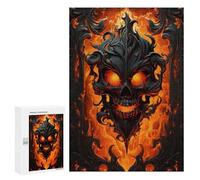 Puzzles pour Adolescents Flaming Gothic Skull Artwork Puzzle Anti-Stress pour Adolescents Chaque Pièce Est Unique - Idéal comme Cadeau pour Toute La Famille 300 PCS
