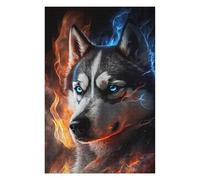 Puzzles pour Adolescents Flaming Husky with Blue Eyes Puzzle Adulte, Jeu Familial, Difficile, Cadeau d'anniversaire, Cadeaux, 75x50cm/1000pcs