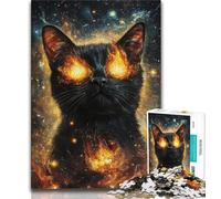 Puzzles pour Adolescents Flamme Cosmique Chat Noir 1 000 pièces Jouets éducatifs et éducatifs pour la Famille pour renforcer l'amour Entre Couples (50x75cm)
