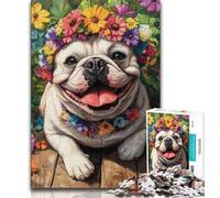 Puzzles pour Adolescents Fleurs Bulldog, Jeu Familial Anti-Stress, défi Difficile, renforce l'amour Entre Couples 38x26cm