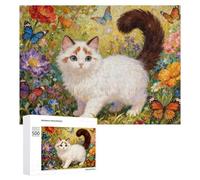 Puzzles pour Adolescents Floral Garden with Kitten Puzzles pour Adultes Jeux De Détente Cadeaux pour Femmes Idéal comme Cadeau pour Toute La Famille 500 PCS