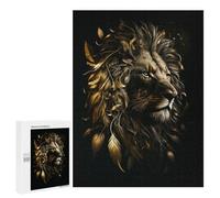 Puzzles pour Adolescents Floral Lion Gold Black Puzzles pour Adolescents : Améliorent La Mémoire. Chaque Pièce Est Unique - Idée Cadeau d'anniversaire Unique 500 PCS