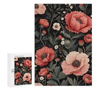 Puzzles pour Adolescents Floral Pattern with Red and Pink Poppies Puzzle Adulte - Décoration Murale - Découpe De Précision pour Les Gamers 300 PCS