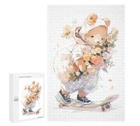 Puzzles pour Adolescents Floral Teddy Bear Skateboarding Casse-tête pour Adolescents : Analyse Et Logique, Difficile Et Stimulant, Idéal comme Cadeau 1000 PCS