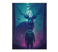 Puzzles pour Adolescents Forest Encounter Man Meets Giant Deer Jeu De Puzzle Casse-tête Décoration Murale Cadeaux Uniques d'anniversaire Et De Noël 52x38cm/1000pcs
