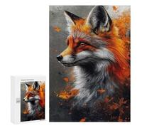 Puzzles pour Adolescents Fox Portrait with Abstract Orange Splatters Puzzles pour Adultes Jeux Manuels Cadeaux pour Femmes Stimule Le Cerveau 300 PCS