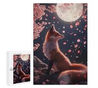 Puzzles pour Adolescents Fox Under The Moonlight with Cherryblossoms Puzzles pour Adultes À Monter Soi-même, Décorations Murales, Idées Cadeaux pour Toute La Famille 1000 PCS