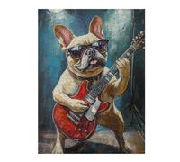 Puzzles pour Adolescents Frenchie Playing Guitar Painting-1 Puzzle pour Adultes, Jeu Manuel, Course De Vitesse, Cadeau d'anniversaire, Cadeaux, 1000pcs(52x38cm)