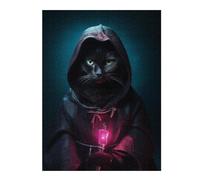 Puzzles pour Adolescents Funny Black Cat Glow Lamp Puzzles Anti-Stress, Jouets pour Se Détendre À La Maison, Cadeaux d'anniversaire Et Cadeaux Uniques 52x38cm/1000pcs