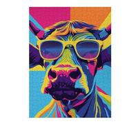 Puzzles pour Adolescents Funny Cow in Sunglasses Puzzles pour Adultes, Jouets À Monter Soi-même, Décoration Parfaite, Interaction Parent-Enfant 52x38cm/1000pcs