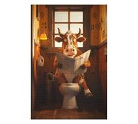 Puzzles pour Adolescents Funny Cow Siting on Toilet Puzzles pour Adultes, Jouets Anti-Stress, Décoration Murale, Cadeaux De Noël Et d'anniversaire 75x50cm/1000pcs