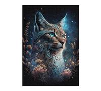 Puzzles pour Adolescents Galactic Lynx Celestial Feline Art Print Puzzle Anti-Stress - Un Cadeau Artistique pour Les Amis Et La Famille