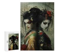 Puzzles pour Adolescents Geisha Ghosts Horror Japanese Cherry Blossom Puzzles pour Adultes Jeux Relaxants Qui Améliorent La Mémoire Cadeaux Uniques pour Un Anniversaire Et Noël 300 PCS