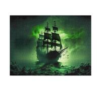 Puzzles pour Adolescents Ghost Ship in Mystic Green Fog Puzzle pour Adultes, Jeux Relaxants, Décoration Murale Idéale comme Cadeau 52x38cm/1000pcs