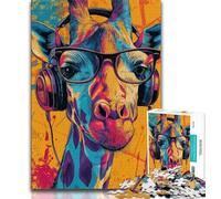 Puzzles pour Adolescents Girafe Portant des écouteurs, Aide Le Cerveau à exercer des Jouets addictifs pour cultiver la Patience Décoration Murale (75x50cm)