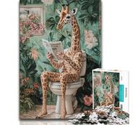 Puzzles pour Adolescents Girafe sur Les Toilettes Puzzles pour Adolescents pour Un Jeu éducatif Défi Jouet Offrez des Cadeaux pour Toute la Famille 26x38cm