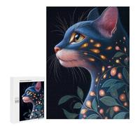 Puzzles pour Adolescents Glowing Egyptian Mau Cat with Floral Design Animal Puzzle pour Adultes, Décoration Murale, Œuvre d'art, Cadeau d'anniversaire, Cadeaux, 500 PCS