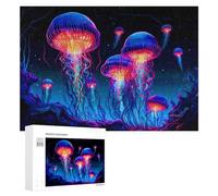 Puzzles pour Adolescents Glowing Jellyfish in The Deep Sea Puzzles pour Adultes Jouets Anti-Stress Vacances À La Maison Passer Le Temps Interaction Parent-Enfant 300 PCS