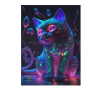 Puzzles pour Adolescents Glowing Neon Cat Artwork Puzzles Anti-Stress, Jouets pour Se Détendre À La Maison, Cadeaux d'anniversaire Et Cadeaux Uniques 52x38cm/1000pcs