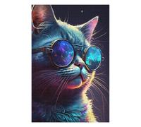 Puzzles pour Adolescents Glowing Neon Cat Sunglasses Art Print Puzzles pour Adultes, Jouets À Monter Soi-même, Cadeaux pour Femmes, Cadeaux De Noël Et d'anniversaire 1000pcs(75x50cm)
