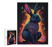 Puzzles pour Adolescents Glowing Neon Rabbit Art Print-1 Casse-tête pour Adolescents : Analyse Et Logique, Difficile Et Stimulant, Idéal comme Cadeau 500 PCS