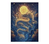 Puzzles pour Adolescents Golden Dragon with Moon Puzzle pour Adultes, Jeu Manuel, Course De Vitesse, Cadeau d'anniversaire, Cadeaux, 1000pcs(38x26cm)