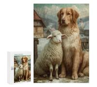 Puzzles pour Adolescents Golden Retriever and Lamb Friendship-2 Casse-tête pour Adolescents : Analyse Et Logique, Difficile Et Stimulant, Idéal comme Cadeau 300 PCS