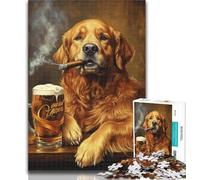 Puzzles pour Adolescents Golden Retriever Fumeur Puzzles pour Adultes 1000, Jouets Jeux éducatifs Anti-Stress Liste de souhaits avec Père Noël 26x38cm