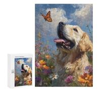 Puzzles pour Adolescents Golden Retriever with Butterfly Casse-tête pour Adolescents : Analyse Et Logique, Difficile Et Stimulant, Idéal comme Cadeau 300 PCS