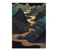 Puzzles pour Adolescents Golden River Through Mountains Puzzles pour Adolescents, Jouets Anti-Stress, Décoration Murale, Cadeau d'anniversaire, Cadeaux, 52x38cm/1000pcs
