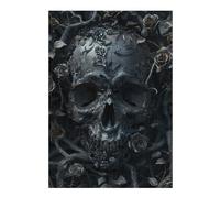 Puzzles pour Adolescents Gothic Skull with Roses Jeu De Puzzle Casse-tête Décoration Murale Cadeaux Uniques d'anniversaire Et De Noël 38x26cm/1000pcs